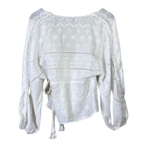 ZARA White Eyelet Cutout Long Sleeve True Wrap Top Shirt Size Small - Picture 2 of 10